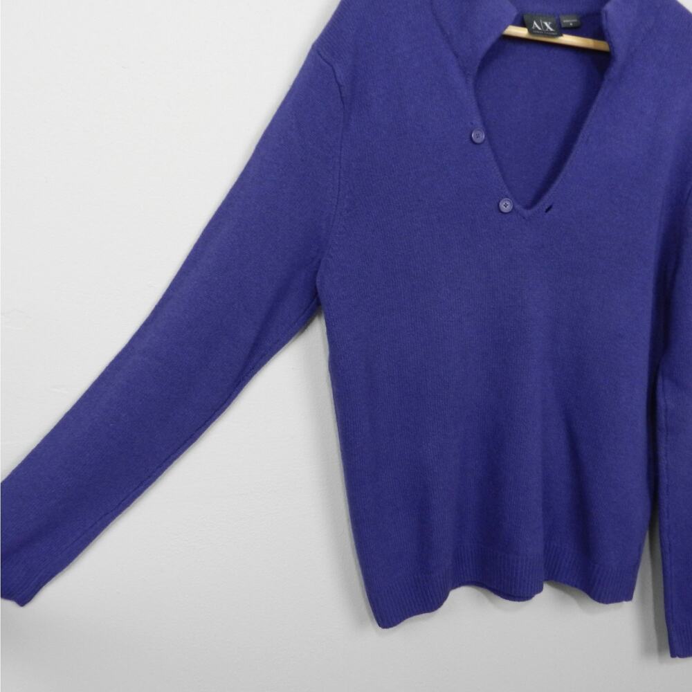 Armani Exchange Lambswool Deep V Neck Button Sweater Size M Indigo Purple Knit - Picture 8 of 8